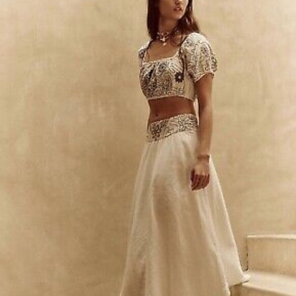new Free People 2-PIECE Lotus Skirt & Top Set 100% COTTON  embroidered 252 - Picture 1 of 7